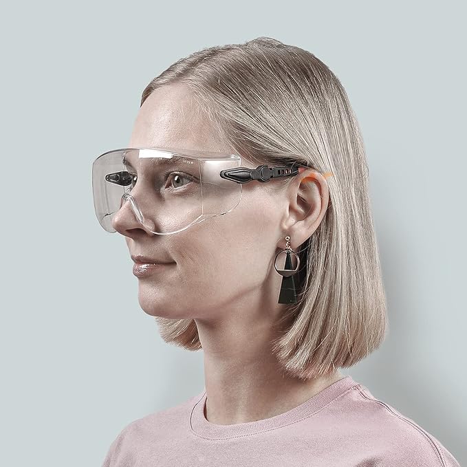 SAFEYEAR Safety Glasses Over Eyeglasses Fit Over Eyewear,ANSI Z87 Certified,Clear Anti-Scratch Fog Proof Goggles