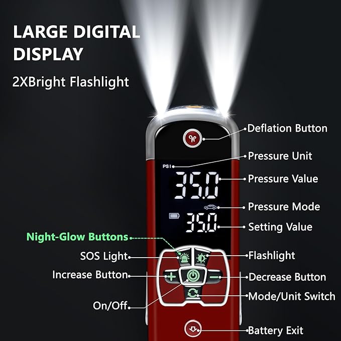 Tire Inflator Portable Air Compressor: Cordless Deflatable Air Pump for Car Tires - 150PSI Tire Pump with Pressure Gauge for Car Bike Motorcycle