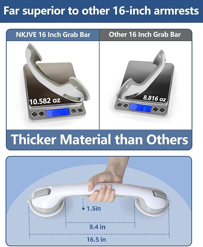 2 Pack 16.2” Grab Bars for Bathtubs and Showers, Shower Handles for Elderly Suction Cup Grab Bars for Shower Wall Heavy Duty, Safety Grab Bar for Seniors Suction Bathroom, No Drilling