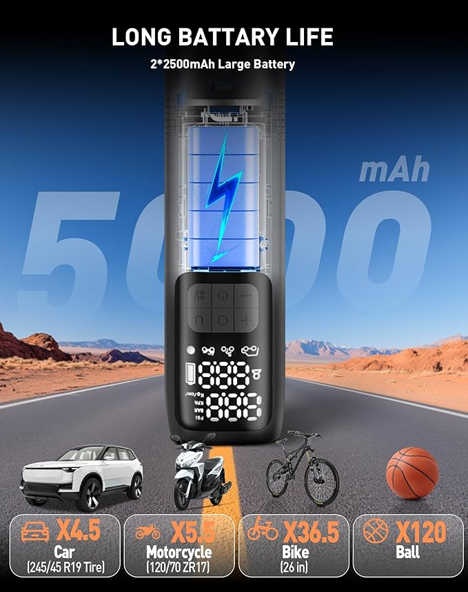 UZM 3 in 1 Tire Inflator and Car Vacuum, Car Vacuum Portable Cordless, 2X Fast Inflation, 12000pa Suction Power, LED Display,150 PSI, Portable Tire Inflator for E-Bike,Motorcycle,Ball