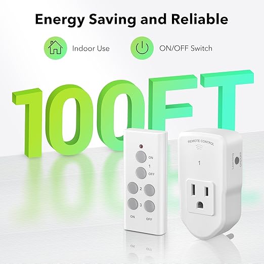 BN-LINK Wireless Remote Control Electrical Outlet Switch for Lights, Fans, Christmas Lights, Small Appliance, Long Range White (Learning Code, 3Rx-1Tx) 1200W/10A