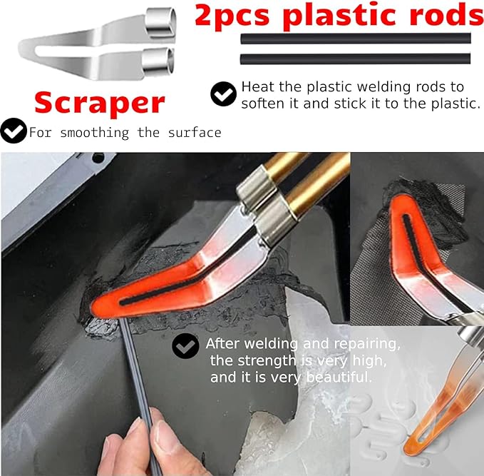 Plastic Welder,2 in 1 Plastic Welding Repair Kit with 1000pcs Hot Staples,2pcs Plastics Welding Rods,knife,Plier, Hot Staples Weld Gun Repair Kit for Car Bumper And Most Plastics(Black)