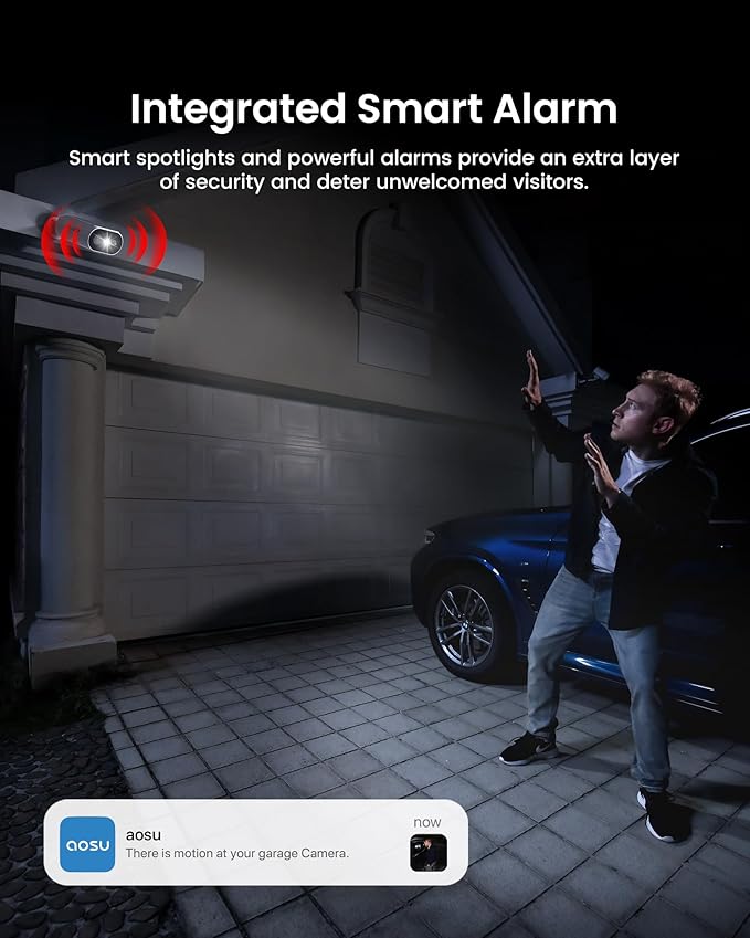 AOSU Solar Security Cameras Wireless Outdoor, 2Mins DIY Installation, No Subscription Cameras for Home Security System, Local Storage, 2K Color Night Vision for Surveillance, 2.4&5ghz WiFi, 4 Cam-kit