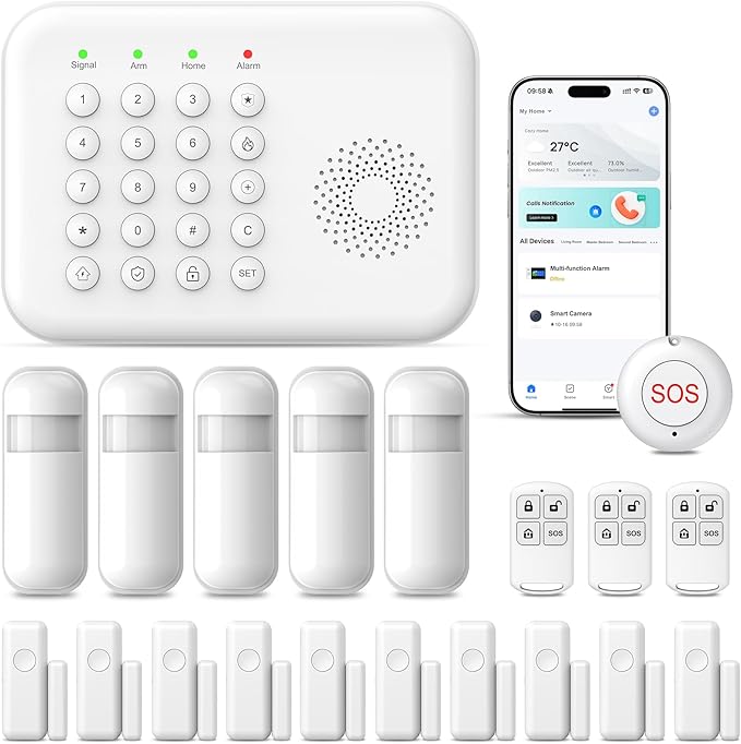 Alarm System for Home Security,Wireless Smart Home Security System with DIY Door/Motion Sensor,4G SMS/Phone APP Alerts,Work with Alexa,24/7 Instant Monitoring,20 Pieces Kit for Home,Kids Safety