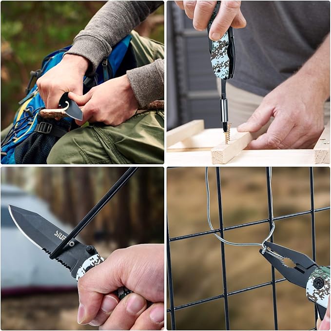 Multitool Pocket Knife Set for Men, Multipurpose 9-in-1 screwdriver kit, Multi Tool Pliers for Camping, Survival with Nylon Sheath, Gifts Idea, Camo