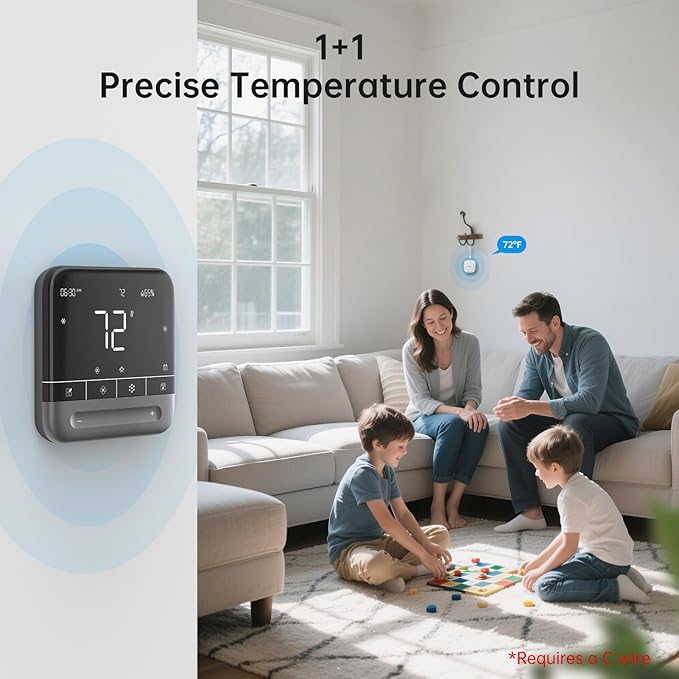 Smart Thermostat for Home with Room Sensor, 7 Days Programmable, Energy Saving WiFi Thermostats for House，APP & Touchscreen Control, C Wire Required, 3.95 Inch Large Screen