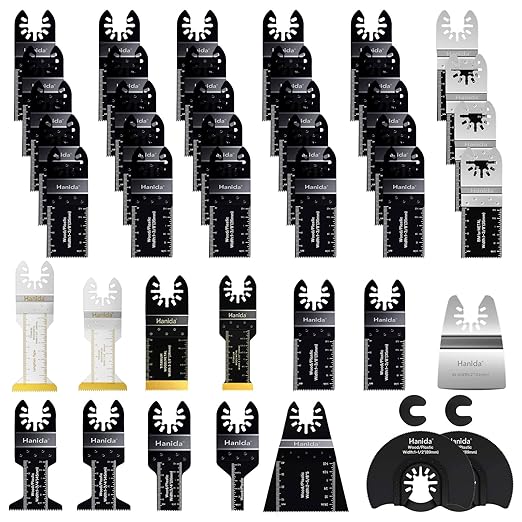 40 Pcs Oscillating Saw Blades Metal, Titanium Oscillating Tool Blades, Extra-Long Reach Multitool Blades Kit for Wood Plastics, Oscillating Multitool Saw Blades fit Dewalt Rockwell