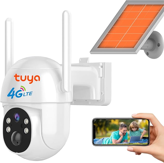 4G LTE Cellular Solar Powered 2K Security Camera Outdoor, 720 day Unlimited Data, No WiFi Battery Cam, Built in SIM Card, PIR Motion Sensor, 360° Live Surveillance, 2-Way Talk, Color Night Vision IP65