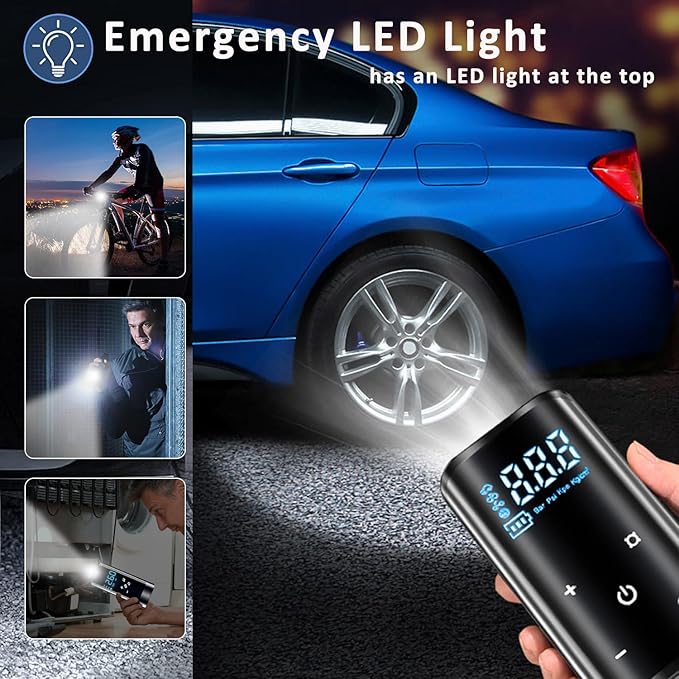 YUGUANG Tire Inflator Portable Air Compressor, 150PSI Air Pump for Car Tires Faster Inflation Electric Cordless Tire Pump with Digital Pressure Gauge for Car, Bike, Motorcycle, Ball