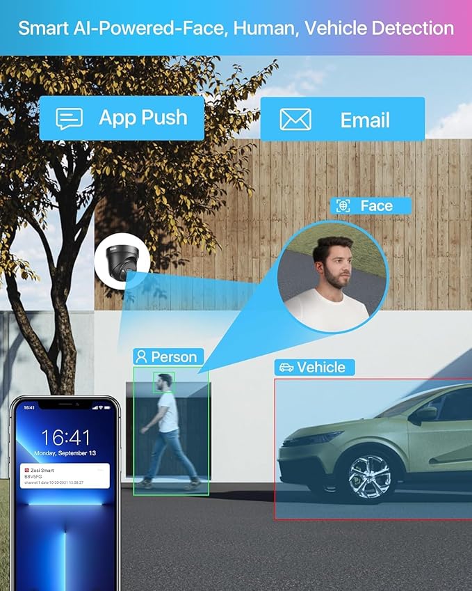 ZOSI 4K PoE Security Camera System,2 Way Audio,8 Ports 16CH 8MP/4K NVR with 2TB HDD,4pcs 8MP Outdoor Indoor PoE IP Cameras,Person Vehicle Detection,Spotlight Color Night Vision,for 24/7 Recording