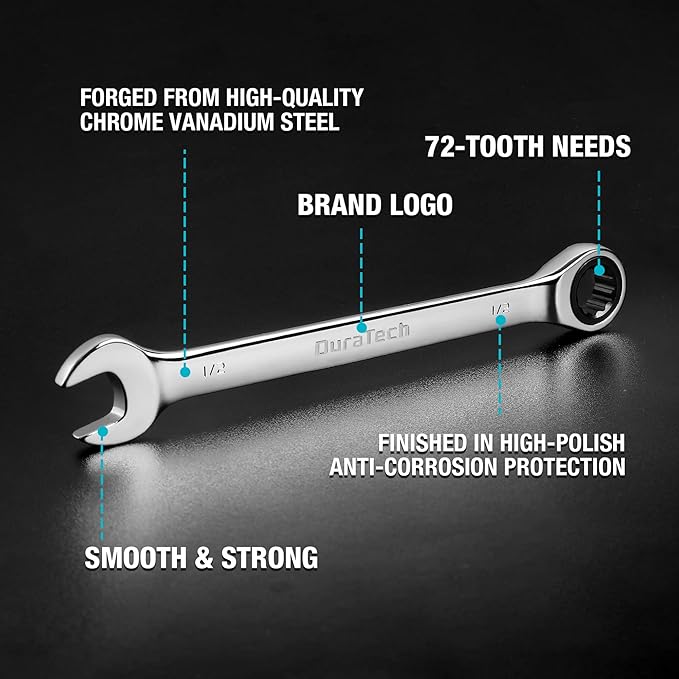DURATECH Ratcheting Wrench Set, Combination Wrench Set, SAE, 8-piece, 5/16" to 3/4", CR-V Steel, with Pouch
