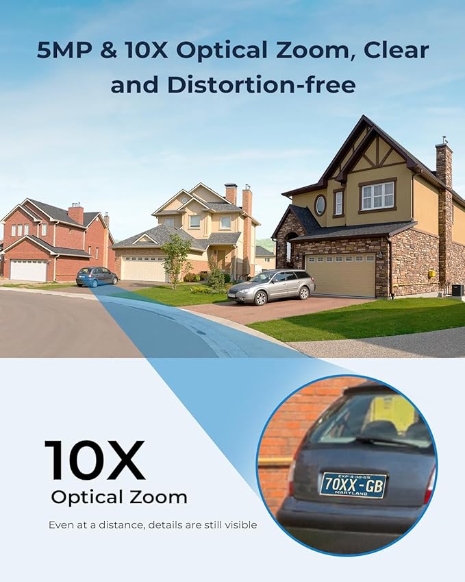 SEHMUA Security Cameras Wireless Outdoor with 5MP Resolution, 10x Optic Zoom, 360° Panoramic View, 10400mAh Battery, Solar Powered, Color Night Vision, PIR Detection, IP65 Watherproof for Home (Grey)