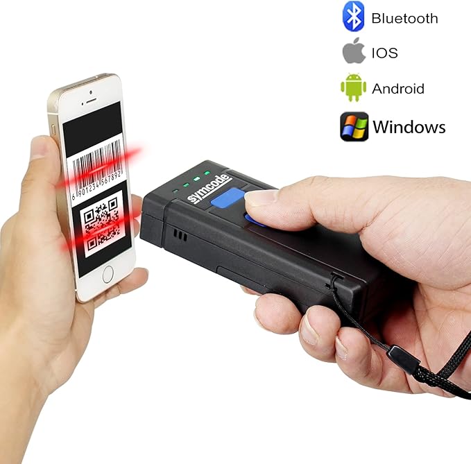 Symcode 2D QR Bluetooth Barcode Scanner, 1D 2D Mini Wireless Handheld CMOS Barcode Scanner Reader with Bluetooth 4.0 & 2.4G Wireless Connection, Portable Barcode Reader Compatible for QR PDF417 Dat