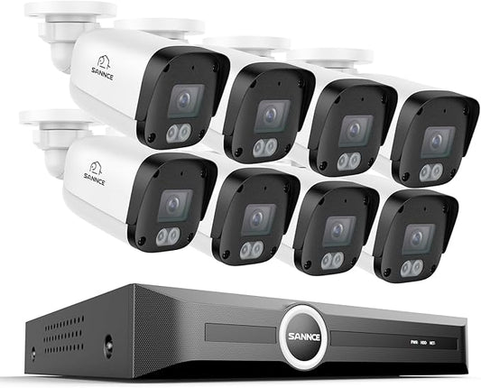 SANNCE 5MP PoE Security System, 8CH 6MP Surveillance NVR with 8PCS 5MP HD Weatherproof Bullet Cameras with H.265 Video Compression, Smart IR LED, APP Push Alert, Remote Access (NO HDD)