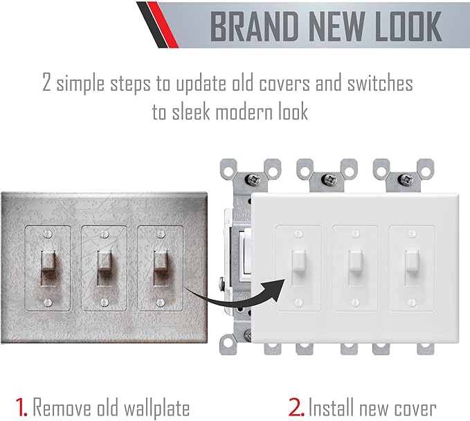 TayMac 2673W 3-Gang MASQUE Decorator Cover, Toggle, White