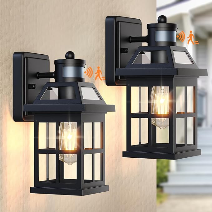Motion Sensor Outdoor Light Fixtures 2-Pack Upgraded, Anti-Rust Aluminum Outdoor Sconces Front Porch Lights Black Exterior Light Fixtures Dusk to Dawn Outside Lights House, ETL Certified