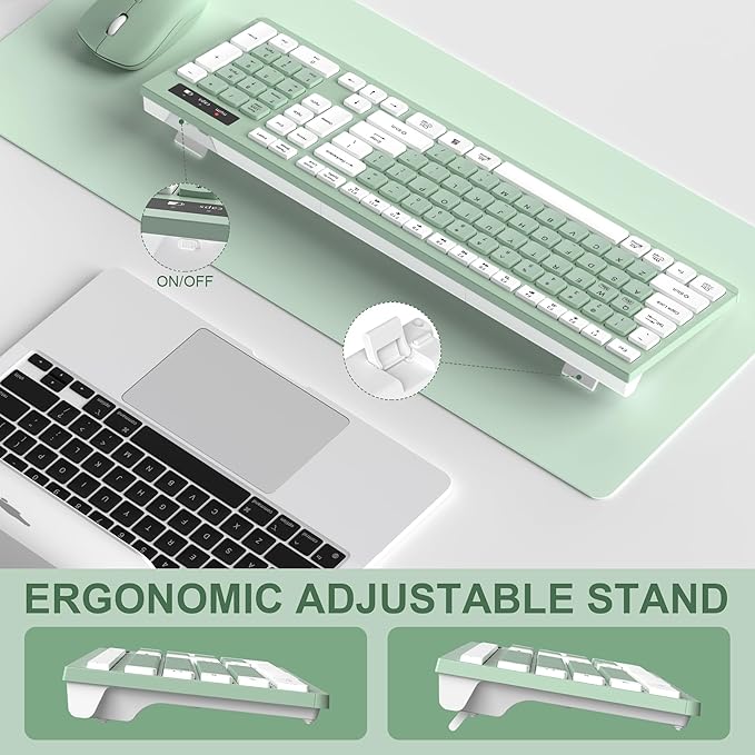 Wireless Keyboard and Mouse Combo, Full-Sized Wireless Keyboard and Adjustable DPI Mouse, 2.4GHz USB Receiver, Silent Keyboard and Mouse for PC, Windows, MAC, Desktop, Laptop (Avocado Green)