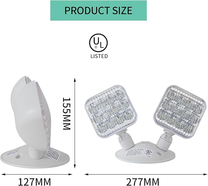 GZRUIYANG Emergency Remote Head Lighting, Double Square Head Emergency Light, UL Listed, Multi Voltage 3.6 to 24 Volt Input, 2 * 3 Watts, 180 Lumen, No Battery Inside