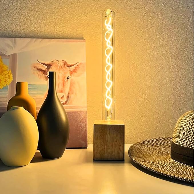 Leools Vintage LED Spiral Filament Bulb T10,11.8inch Long Tubular Dimmable Edison Light Bulbs,E26 Medium Base,Amber Glass,Warm White,2200K,400LM(40W Equivalent),T30 Led Tube Bulb,Pack of 4.