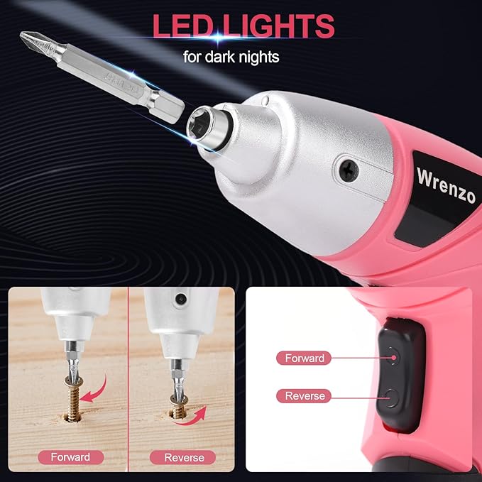 Electric Screwdriver, 3.6V Cordless & Rechargeable Screwdriver Set, 28pc Drill Set with Led Lights, USB Charging Cable, Tool Knife, Pink