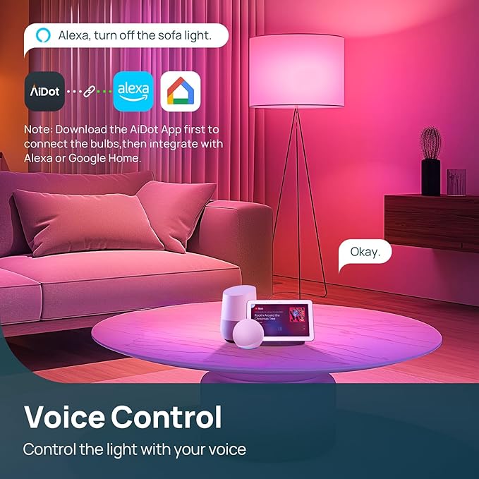 Linkind Smart Light Bulbs, 1100LM (75W Equivalent) Smart Bulb, Work with Alexa & Google Home, RGBTW Color Changing Bulbs Music Sync, 2.4GHz Wi-Fi & Bluetooth, LED Alexa Light Bulbs 11W, A19 E26, 2Pack