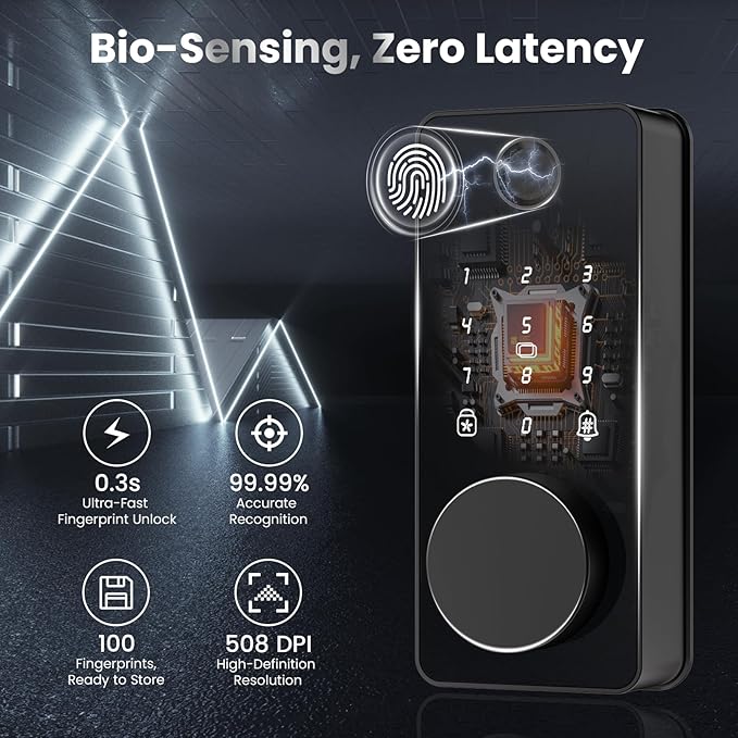 Keyless Entry Door Lock with 2 Knobs, Biquole Fingerprint Keypad Deadbolt, Smart Deadbolt for Front Door Lock Set, Auto Lock, One-time Codes, Easy to Install, App Control