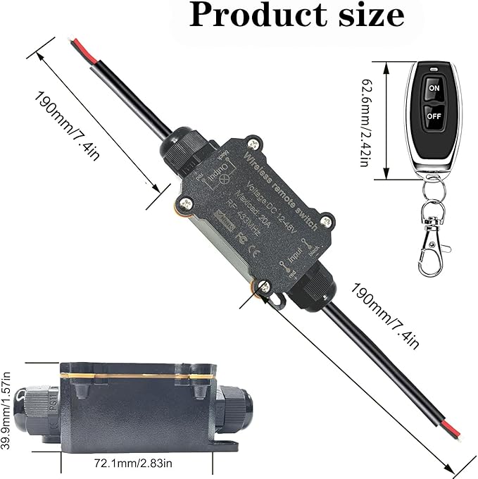 ﻿NEWNEWLIU DC12V Waterproof Remote Control Switch,DC12V/24V/48V/20A Wireless Remote Switch,164ft Long Range RF Remote Control Switches for Lighting, Water Pump,dust Collector