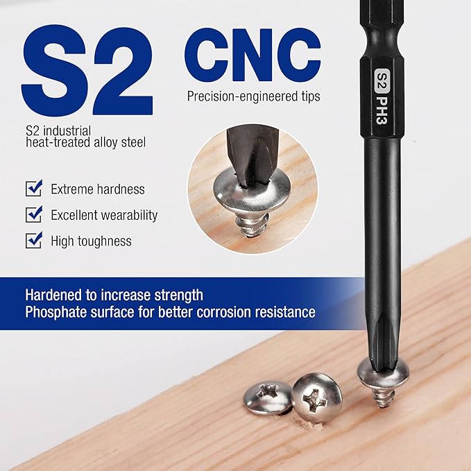 WORKPRO 10pcs Slotted Phillips Screwdriver Bit Set, CNC Machined S2 Steel Magnetic Screwdriver Bits Set, 1/4 Inch Hex Shank Driver Bits, 2.3 Inch Long Screwdriver Bits Set with Storage Box