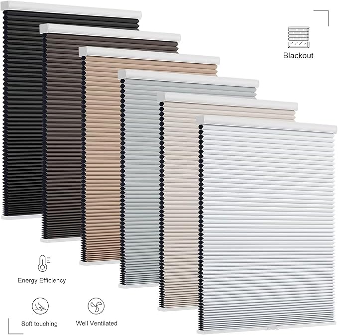Changshade Cordless Cellular Shades, Blackout Honeycomb Shades for Windows, Room Darkening Pleated Blinds, Easy to Install for Indoor Windows and French Doors, 35" W x 72" H, White