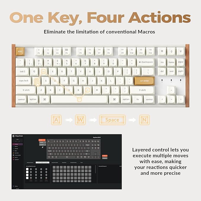Keychron K8 HE TKL Wireless Bluetooth 2.4G Wired Triple Mode Hot Swappable Hall Effect Keyboard with QMK VIA Aluminum+Wood Frame Rapid Trigger for Mac Windows Linux-White