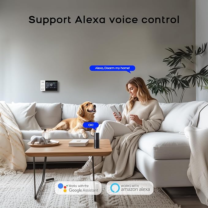 Home Security Systems,Wireless Alarm System with 4G SMS/Tuya App Instant Alerts,Motion Detector,Door Alarm Sensors,Remote,Work with Alexa and Google,24 Piece Kits for Home,Villa,No Monthly Fee