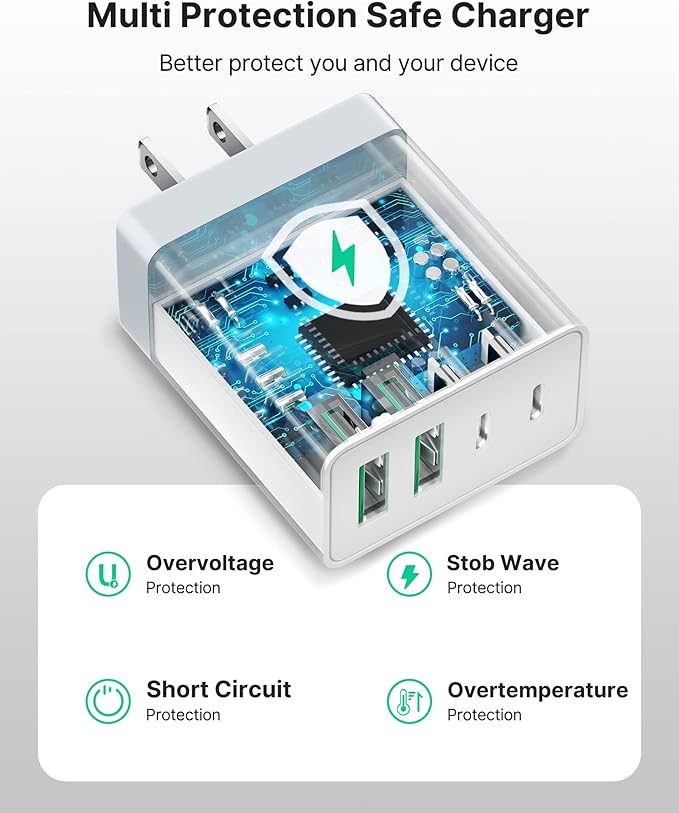 USB C Wall Charger Block 3-Pack, Aiminu 40W 4-Port PD Power Delivery Fast Type C Charging Block Plug Adapter for iPhone 15 14 13 12 11 Pro Max, XS/XR/X, iPad, Android Phones Charger Cube