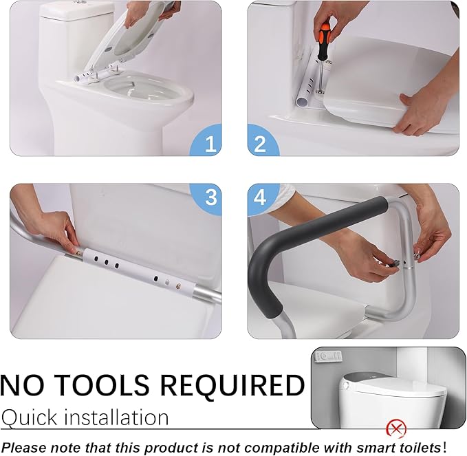 Toilet Safety Rail for Seniors, Toilet Grab Bars for Seniors and Disabled, Toilet Handles for Elderly with Adjustable Width and Height, 350 lb Weight Capacity, FSA/HSA Eligible (White)