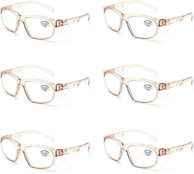 ProtectX Stylish Anti-Fog & Scratch-Resistant Safety Glasses With Readers, UV Protection Goggles, Anti-Impact Lightweight Glasses for Men＆Women Cold Brew Reading 2.0-6 Pack