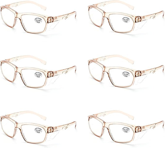 ProtectX Stylish Anti-Fog & Scratch-Resistant Safety Glasses With Readers, UV Protection Goggles, Anti-Impact Lightweight Glasses for Men＆Women Cold Brew Reading 2.0-6 Pack