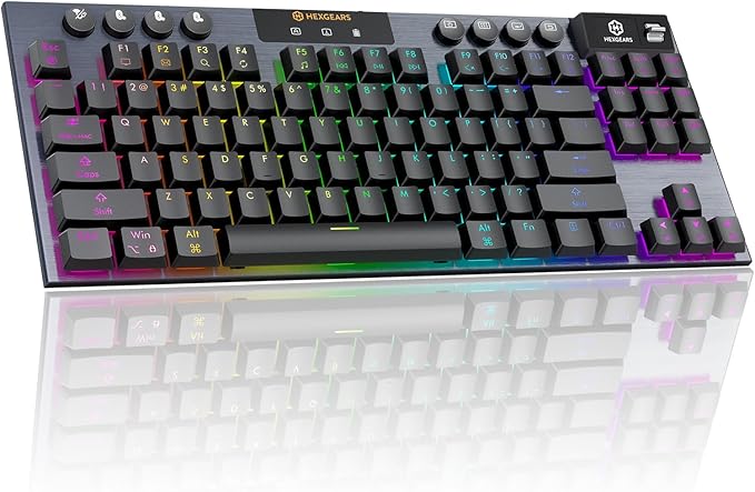 Hexgears Immersion A3 TKL Wireless Mechanical Gaming Keyboard, Bluetooth/2.4G/USB-C Hot-Swappable Low-Profile Keyboard with Tactile Switches, 16.8M RGB Backlit, Display Screen & 5800mAh Battery(Black)