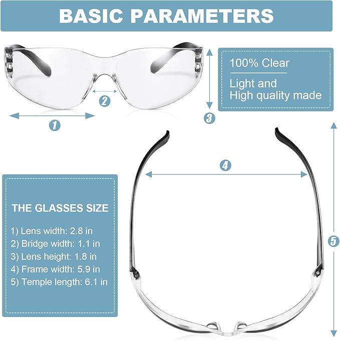 Weewooday 48 Pairs Clear Safety Glasses Bulk for Women Men Anti Fog Safety Goggles Eye Protection Impact Scratch Resistant Protective Eyewear for Work Lab Construction Carpentry Shooting, 4 Colors
