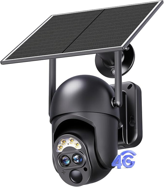 SEHMUA 4G LTE Dual Lens Cellular Security Camera, 12X Hybrid Zoom, No WiFi Needed Outdoor Surveillance, Solar Powered, 2K Color Night Vision, 360° View, Built-in SIM Card, IP65