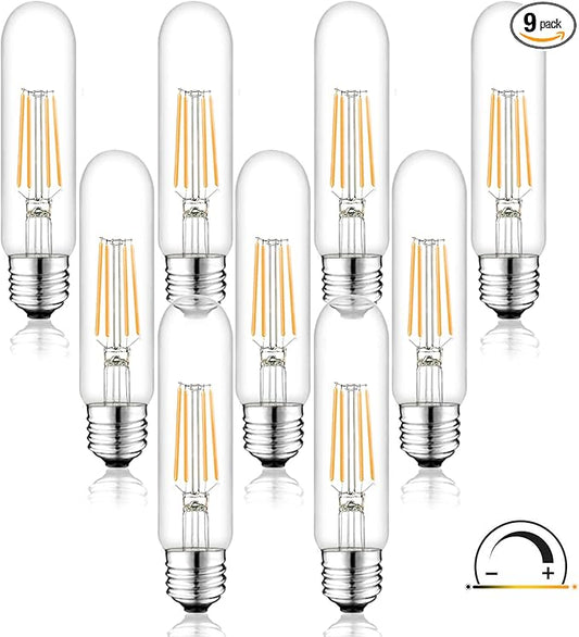 Edison Bulbs, E26 Led Bulb 6W Dimmable, 5 Inch 2700K Soft White T10 Light Bulbs Equal 80 Watt, UL-Cert Vintage Antique Tubular Bulbs 800LM for Bathroom Vanity Light Wall Sconces - 9Pack