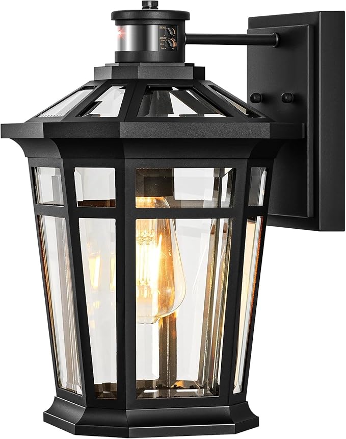 VIANIS Large Black Motion Sensor Outdoor Lights, Adjustable Sensing Range Exterior Lighting Fixtures, Aluminum Dusk to Dawn Outdoor Lighting Waterproof, Porch Lights Wall Mount for Garden,Front Door