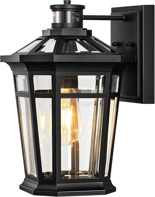 VIANIS Large Black Motion Sensor Outdoor Lights, Adjustable Sensing Range Exterior Lighting Fixtures, Aluminum Dusk to Dawn Outdoor Lighting Waterproof, Porch Lights Wall Mount for Garden,Front Door