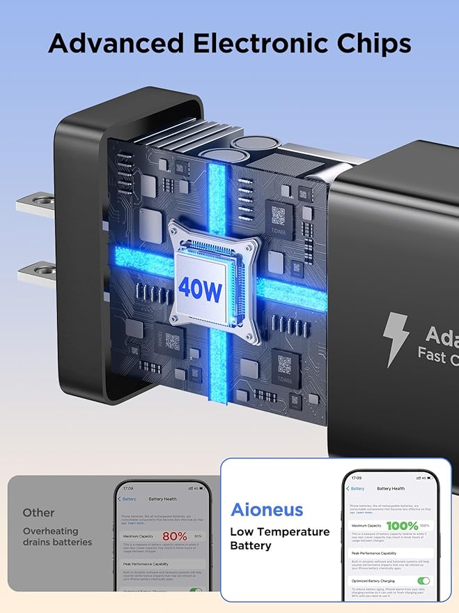 40W USB C Charger Cube, 2Pack 4-Ports Wall Plug Fast Charging Block with 6FT USBC to USBC Cord, Multiport Brick Type C Box Compatible with iPhone 16/15, Samsung S25 S24 S23, iPad, Cellphones Charger
