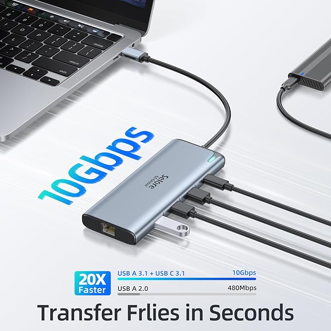 Docking Station USB C Video,8K Laptop Docking Station Dual Monitor 8K@60Hz 2*HDMI,USB-C Hub with USBC Video Output,4 * 10Gbps USB Port,Ethernet,100W PD for Portable Monitor,MacBook Pro/Air,Dell,HP