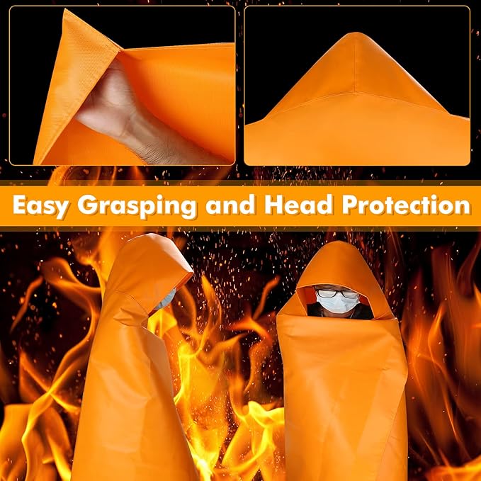 DIBBATU Fireproof Cloak, Fire Escape Cloak, Extra Big Fireproof Fiber Cape, Emergency Used as A Fire Blanket, Head Protection Fire Escape Suit for Household, Office Home (Orange, 63 * 56in)