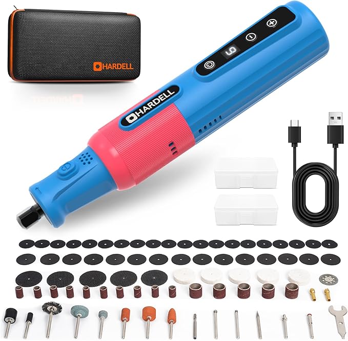 HARDELL 8V Cordless Rotary Tool, 80PCS Accessories, 6 Variable Speed Rotary Tool Kit with Digital Display, Type-C Charging, Mototool for Engraving/Sanding/Polishing/DIY Crafts