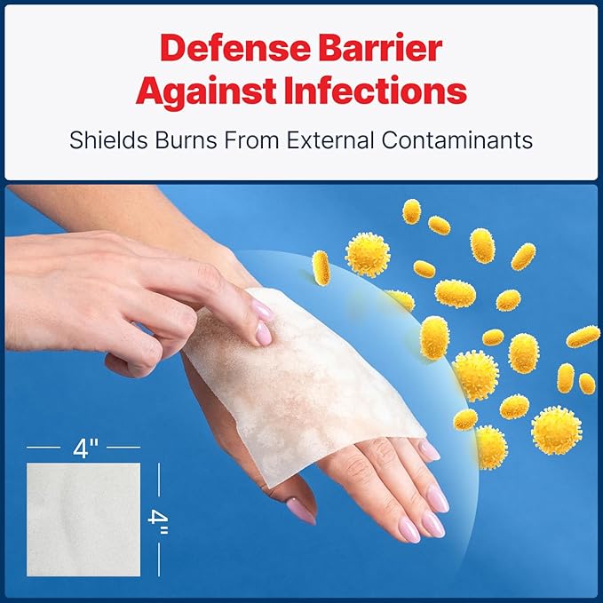 BurnFix® - 4 Pack-Burn Gel Dressing 4 x 4" Burn Care Cream First Aid Treatment. Immediate Pain Relief Hydrogel Burn Dressing for 1st, 2nd Degree Burns, Razor & Sunburns for Home, Work, Fire, EMS