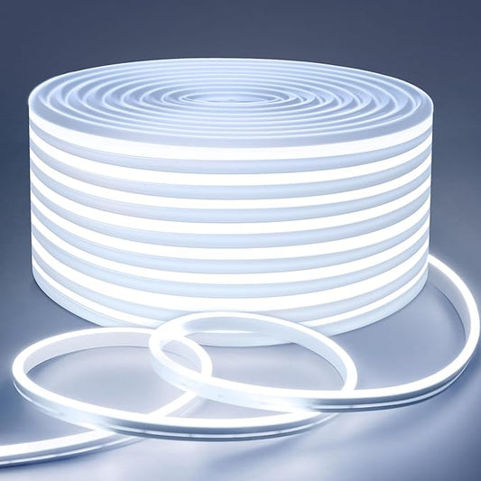 Lamomo Neon LED Rope Light 65.6Ft, White LED Strip Lights 1.96in/Cut, 6000K Waterproof Flexible Silicone 24V Led Strip for DIY Neon Sign Bedroom Indoor Outdoor Decor（Power Adapter Included）