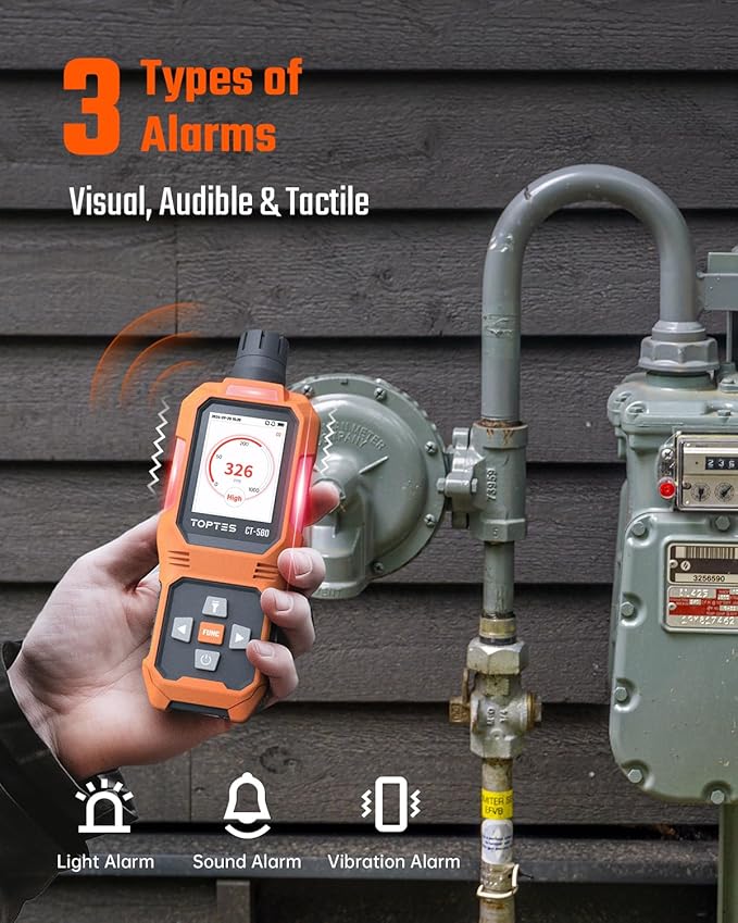 CT-580 Portable Carbon Monoxide Detector, Rechargeable CO Detector with Vibration, Visual & Audible Alarms, 0-1000PPM, TFT Color Display for Home, Camping, Travel, Industrial & Professional Use