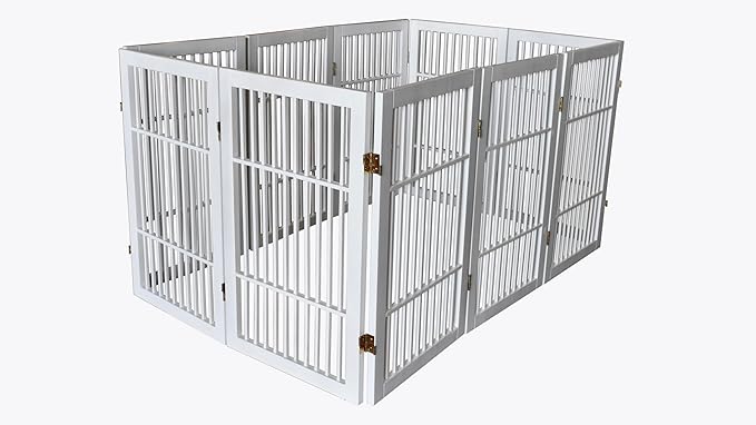Pet Dog Gate Strong and Durable Freestanding Folding Acacia Hardwood Portable Wooden Fence Indoors or Outdoors by Urnporium (White Pet Gate, 10 Panel 30" Tall)