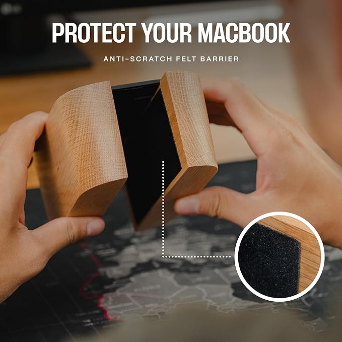 Adjustable Vertical Laptop Stand for Desk, Wooden Laptop Holder, MacBook Pro Stand, Wood Mac Air Dock (Solid Walnut)